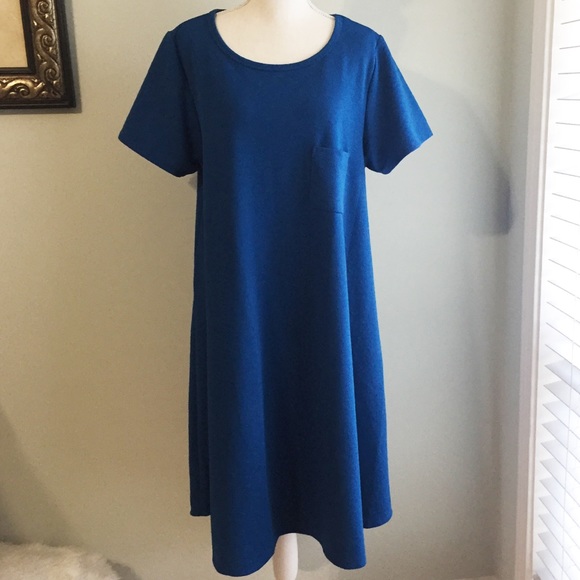 LuLaRoe Dresses & Skirts - LuLaRoe Carly High-Low Dress in Solid Blue